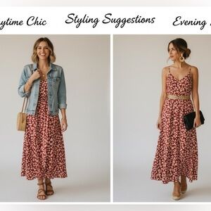 Lily Rose Size L Floral Maxi Dress – Rust Red with White Flowers Cottagecore